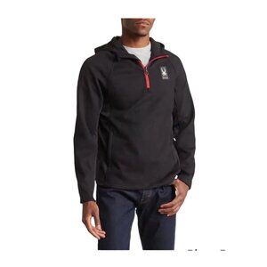 Spyder Logo Black Half Zip Knit Pullover Fleece Pockets Hoodie Sz L New